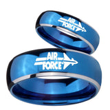 His Her Glossy Blue Dome Air Force Two Tone Tungsten Wedding Rings Set