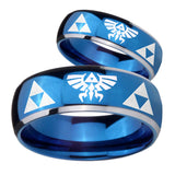His Hers Legend of Zelda Dome Blue 2 Tone Tungsten Men's Wedding Ring Set