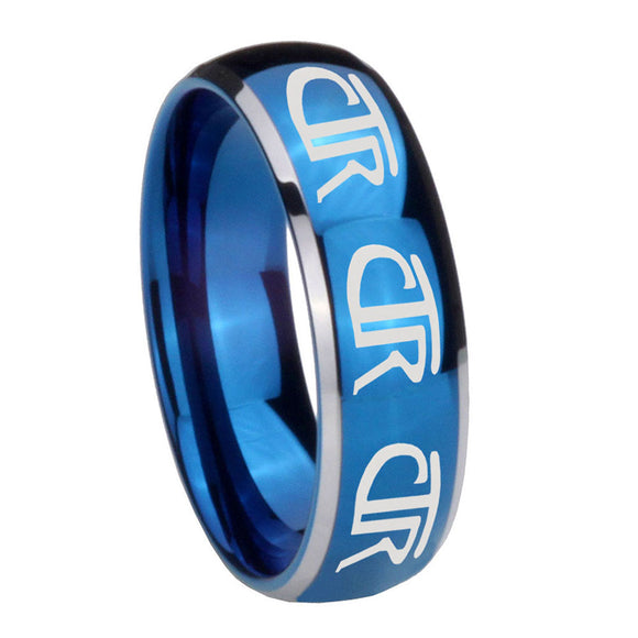 8mm Multiple CTR Dome Blue 2 Tone Tungsten Carbide Bands Ring