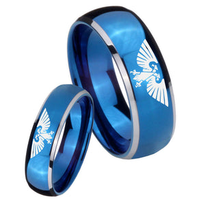 Bride and Groom Aquila Dome Blue 2 Tone Tungsten Carbide Promise Ring Set