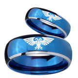 Bride and Groom Aquila Dome Blue 2 Tone Tungsten Carbide Promise Ring Set