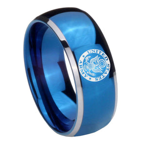 8mm U.S. Army Dome Blue 2 Tone Tungsten Carbide Mens Wedding Band