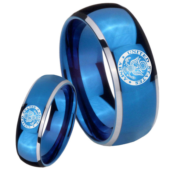 His Hers U.S. Army Dome Blue 2 Tone Tungsten Mens Engagement Band Set