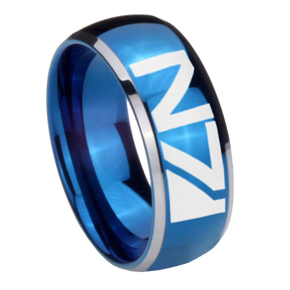 8mm N7 Design Dome Blue 2 Tone Tungsten Carbide Mens Wedding Band