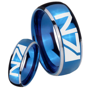 His Hers N7 Design Dome Blue 2 Tone Tungsten Mens Engagement Band Set