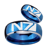 His Hers N7 Design Dome Blue 2 Tone Tungsten Mens Engagement Band Set