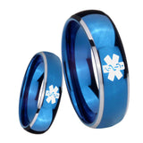 8mm Medical Alert Dome Blue 2 Tone Tungsten Carbide Mens Engagement Ring