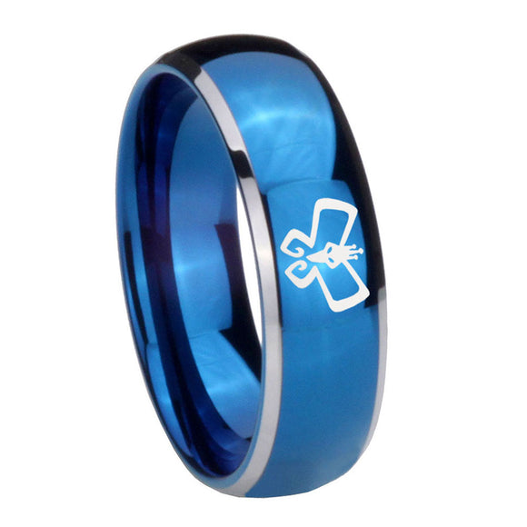 8mm Monarch Dome Blue 2 Tone Tungsten Carbide Mens Ring Engraved