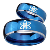 His Hers American Atheist Dome Blue 2 Tone Tungsten Mens Engagement Ring Set