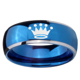 8mm Crown Dome Blue 2 Tone Tungsten Carbide Mens Engagement Band