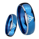 8mm Deathly Hallows Dome Blue 2 Tone Tungsten Carbide Men's Bands Ring