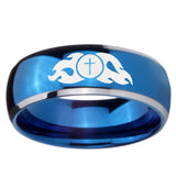 8mm Flamed Cross Dome Blue 2 Tone Tungsten Carbide Personalized Ring