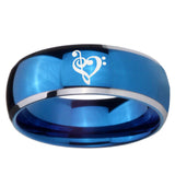 8mm Music & Heart Dome Blue 2 Tone Tungsten Carbide Mens Anniversary Ring