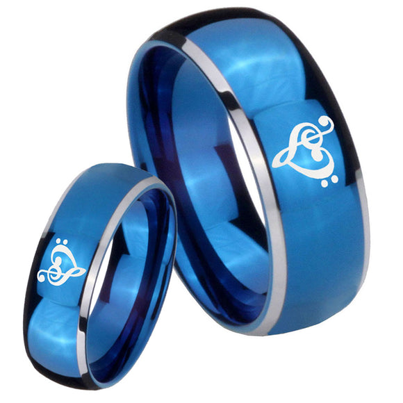 His Hers Music & Heart Dome Blue 2 Tone Tungsten Men's Engagement Ring Set