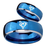 His Hers Music & Heart Dome Blue 2 Tone Tungsten Men's Engagement Ring Set