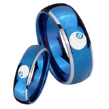 Bride and Groom 8 Ball Dome Blue 2 Tone Tungsten Carbide Men's Bands Ring Set