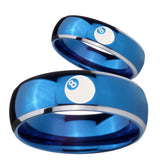 Bride and Groom 8 Ball Dome Blue 2 Tone Tungsten Carbide Men's Bands Ring Set