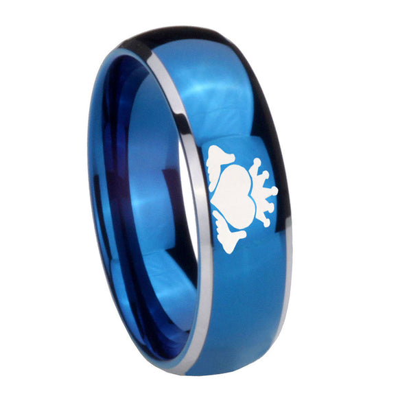 8mm Claddagh Design Dome Blue 2 Tone Tungsten Carbide Mens Promise Ring