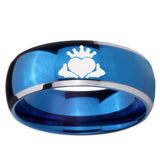 8mm Claddagh Design Dome Blue 2 Tone Tungsten Carbide Mens Promise Ring