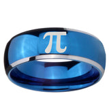 8mm Math Pi Dome Blue 2 Tone Tungsten Carbide Mens Wedding Band