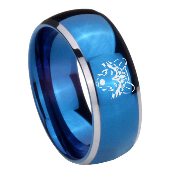 8mm Wolf Dome Blue 2 Tone Tungsten Carbide Promise Ring