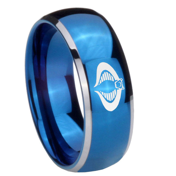 8mm Cobra Dome Blue 2 Tone Tungsten Carbide Mens Ring Personalized