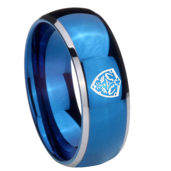 8mm Zelda Hylian Shield Dome Blue 2 Tone Tungsten Carbide Wedding Bands Ring
