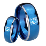 Bride and Groom Military Pow Dome Blue 2 Tone Tungsten Wedding Band Ring Set