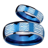 His and Hers Multiple Celtic Dome Blue 2 Tone Tungsten Mens Wedding Ring Set