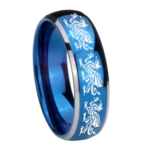 8mm Multiple Dragon Dome Blue 2 Tone Tungsten Carbide Mens Engagement Ring