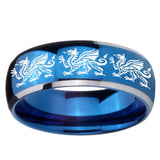 8mm Multiple Dragon Dome Blue 2 Tone Tungsten Carbide Mens Engagement Ring