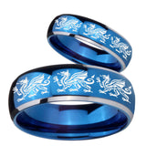 Bride and Groom Multiple Dragon Dome Blue 2 Tone Tungsten Carbide Bands Ring Set