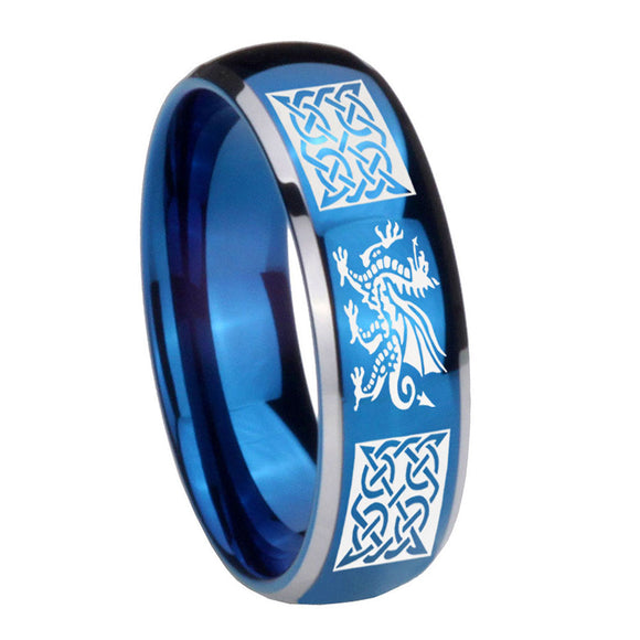 8mm Multiple Dragon Celtic Dome Blue 2 Tone Tungsten Wedding Engagement Ring