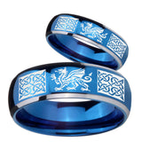 His Hers Multiple Dragon Celtic Dome Blue 2 Tone Tungsten Custom Mens Ring Set