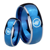 His Her Glossy Blue Dome Mass Effect Two Tone Tungsten Wedding Rings Set