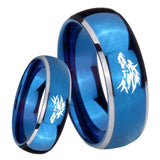 8mm Wolf Dome Blue 2 Tone Tungsten Carbide Mens Anniversary Ring