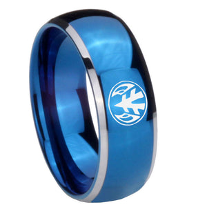 8mm Love Power Rangers Dome Blue 2 Tone Tungsten Carbide Mens Ring Engraved