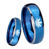 8mm Marijuana Leaf Dome Blue 2 Tone Tungsten Carbide Custom Mens Ring