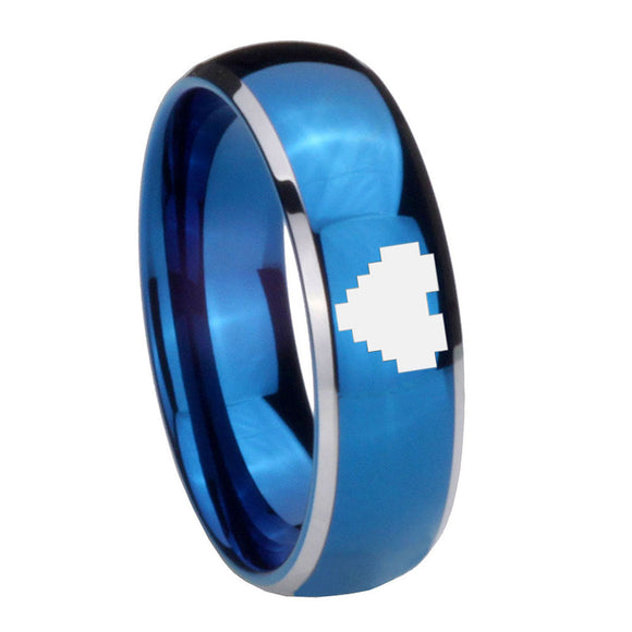 8MM Glossy Blue Dome Zelda Heart Tungsten Carbide 2 Tone Laser Engraved Ring