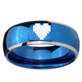 8MM Glossy Blue Dome Zelda Heart Tungsten Carbide 2 Tone Laser Engraved Ring