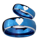 His Her Glossy Blue Dome Zelda Heart Two Tone Tungsten Wedding Rings Set