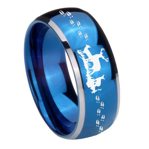 8mm Deer Hunting Dome Blue 2 Tone Tungsten Carbide Mens Wedding Band