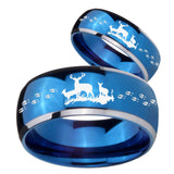 His Hers Deer Hunting Dome Blue 2 Tone Tungsten Mens Engagement Band Set