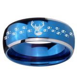 8mm Deer Antler Dome Blue 2 Tone Tungsten Carbide Mens Wedding Band