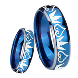 8mm Hearts and Crowns Dome Blue 2 Tone Tungsten Carbide Mens Bands Ring