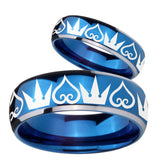 Bride and Groom Hearts and Crowns Dome Blue 2 Tone Tungsten Promise Ring Set
