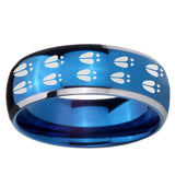 8mm Deer Tracks Dome Blue 2 Tone Tungsten Carbide Men's Engagement Band