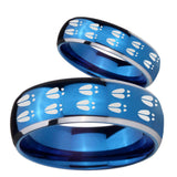 Bride and Groom Deer Tracks Dome Blue 2 Tone Tungsten Wedding Band Ring Set