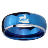 8mm Deer Hunting Dome Blue 2 Tone Tungsten Carbide Mens Engagement Ring