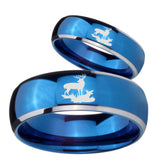 Bride and Groom Deer Hunting Dome Blue 2 Tone Tungsten Wedding Bands Ring Set